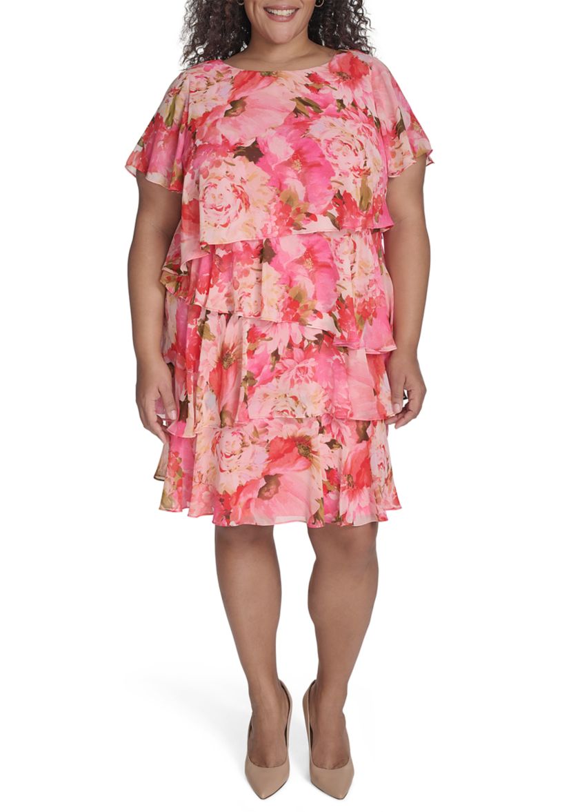 Plus Size Short Sleeve Floral Print Dress