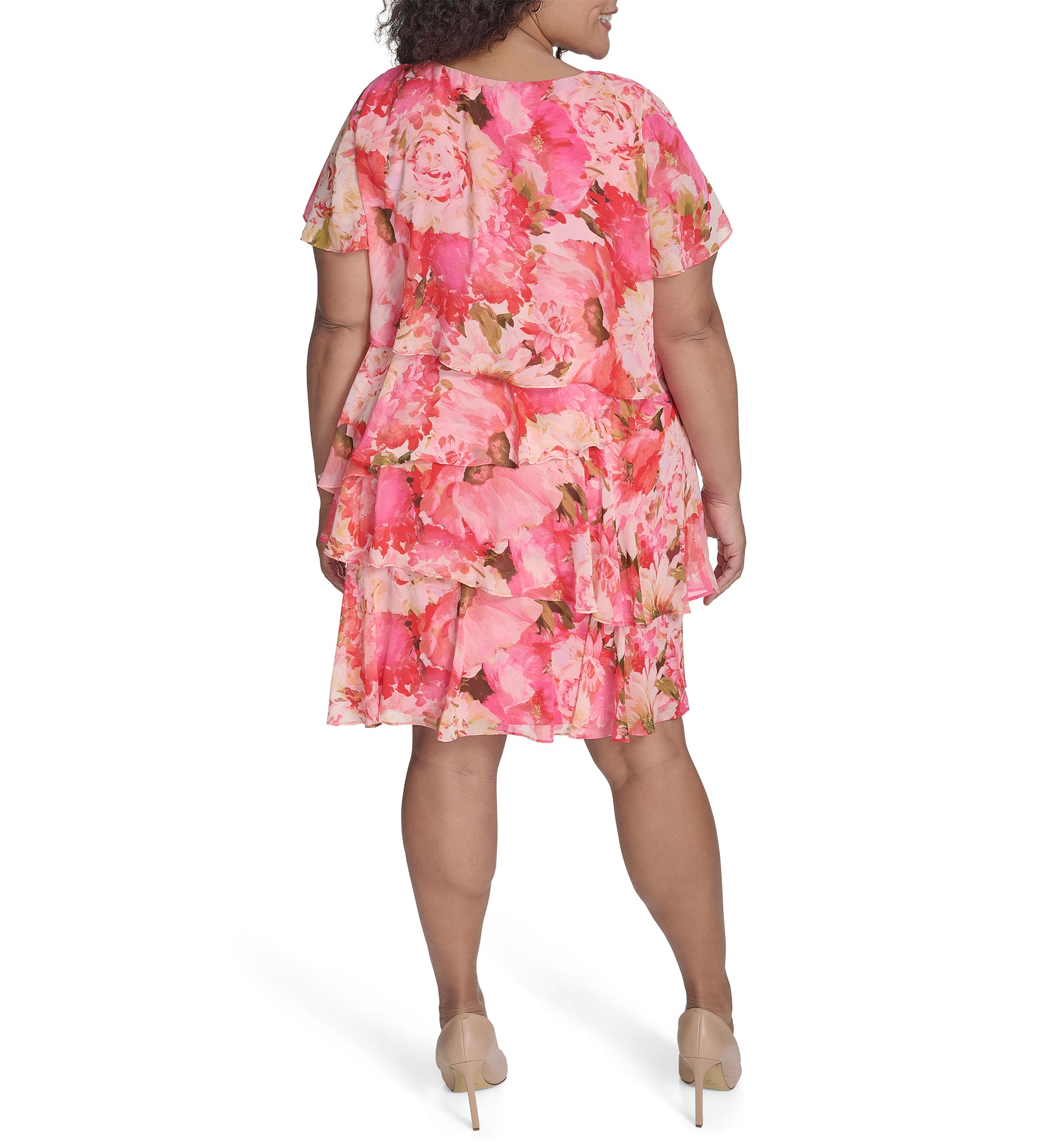 Plus Size Short Sleeve Floral Print Dress