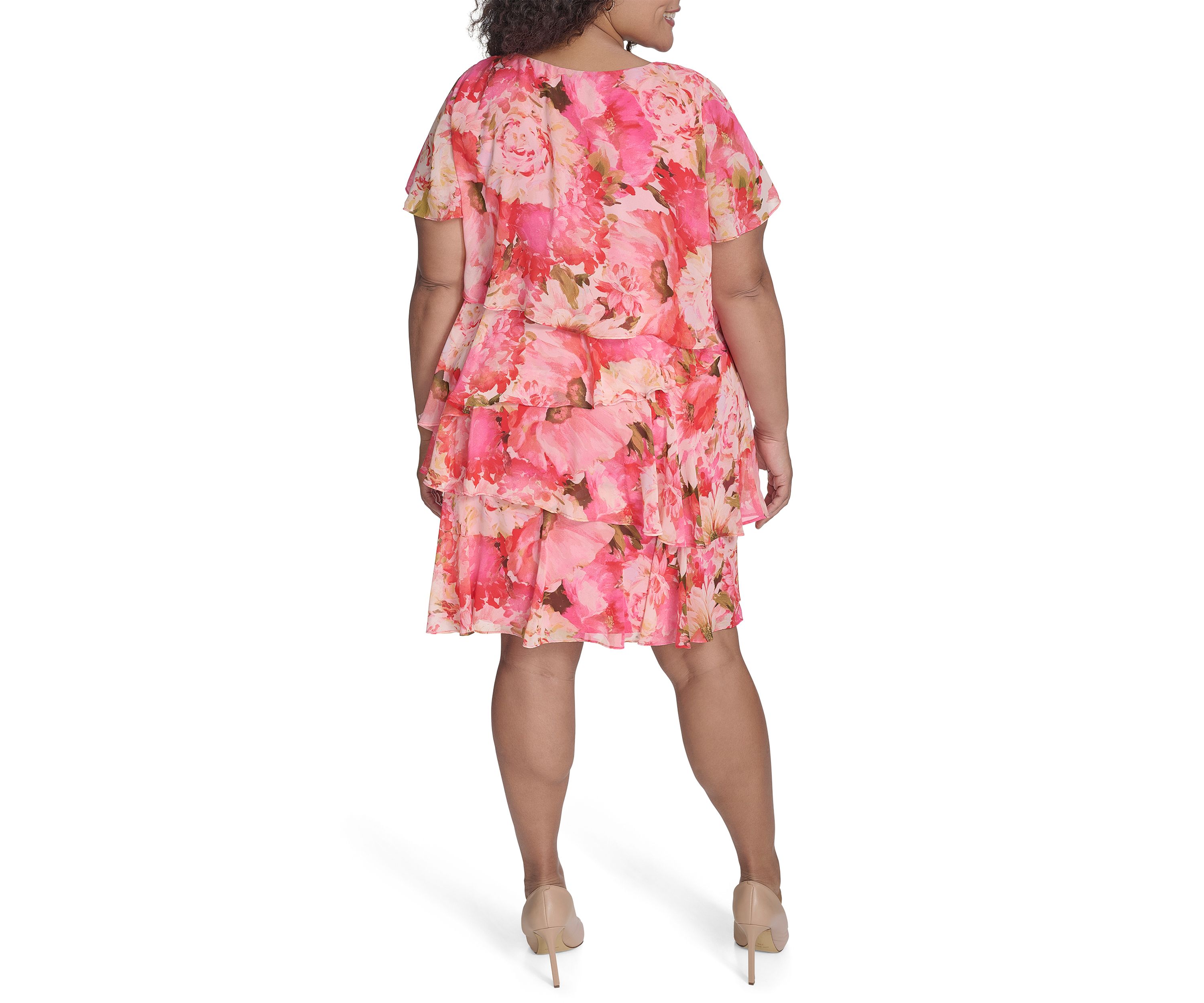 Plus Size Short Sleeve Floral Print Dress