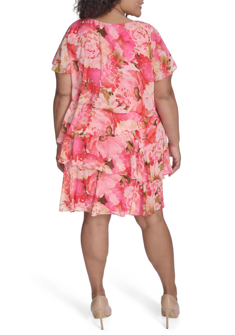 Plus Size Short Sleeve Floral Print Dress