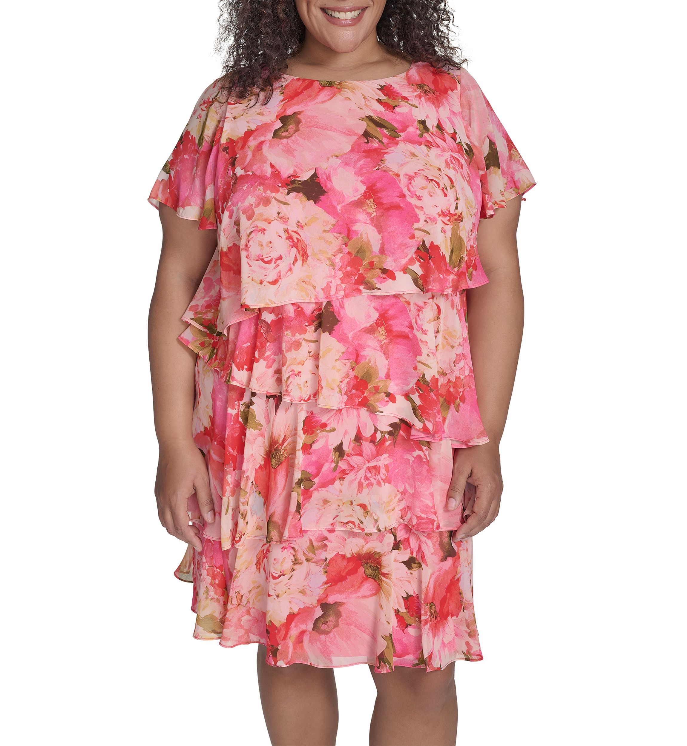 Plus Size Short Sleeve Floral Print Dress