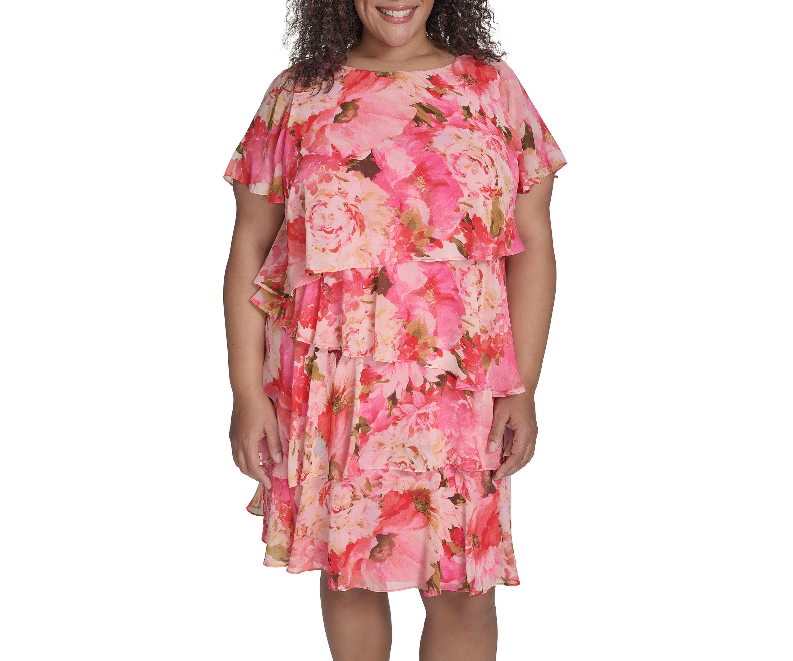 Plus Size Short Sleeve Floral Print Dress