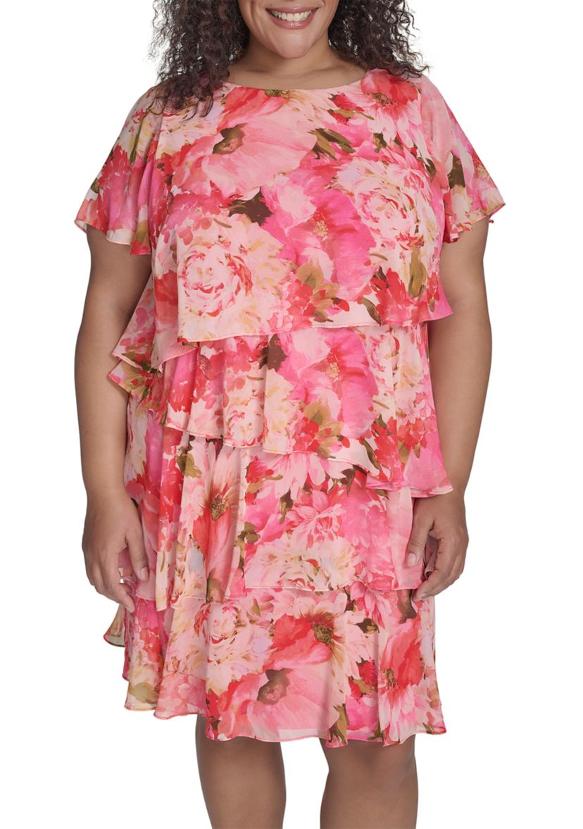 Plus Size Short Sleeve Floral Print Dress