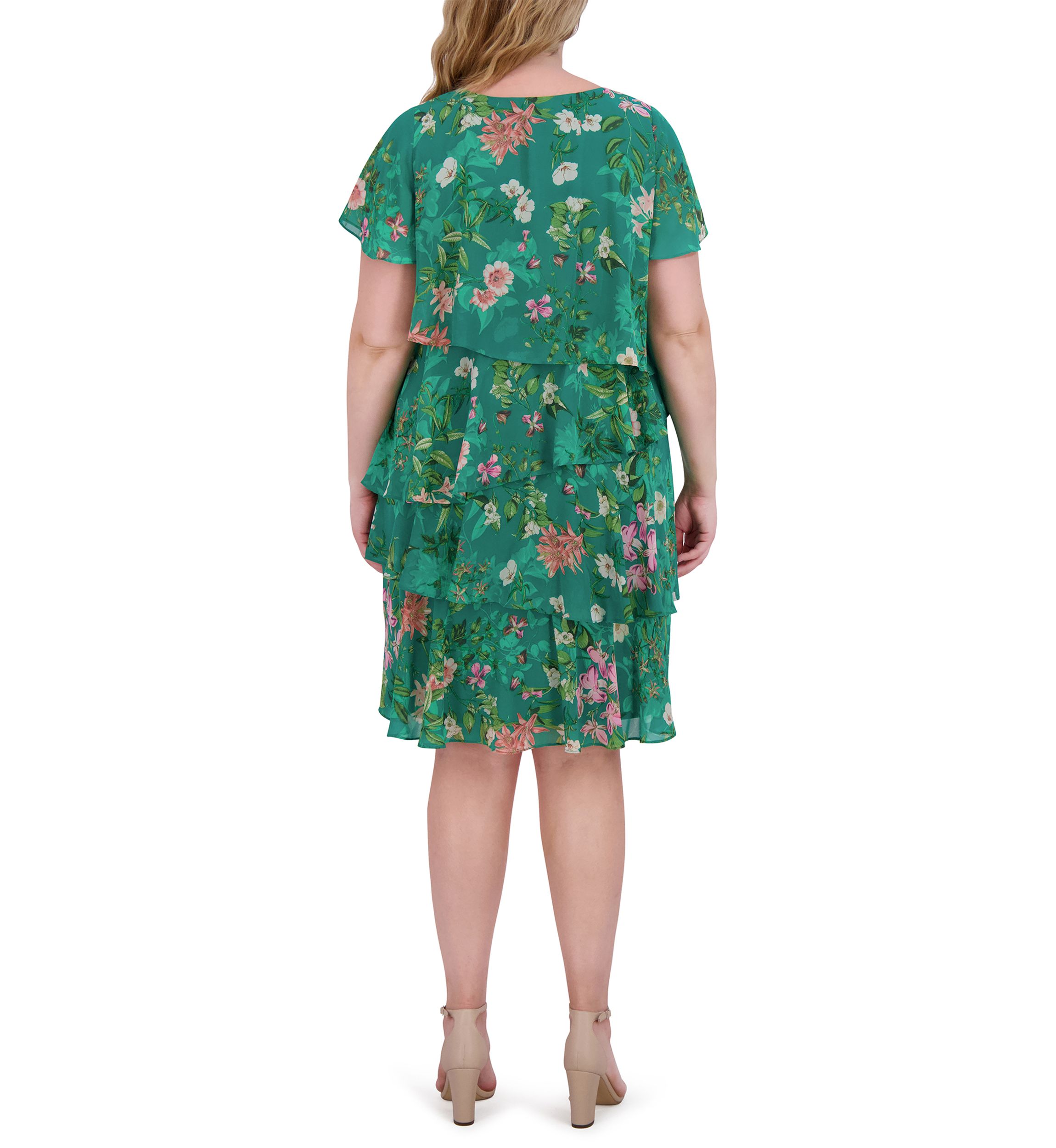 Plus Size Short Sleeve Crew Neck Floral Print Dress