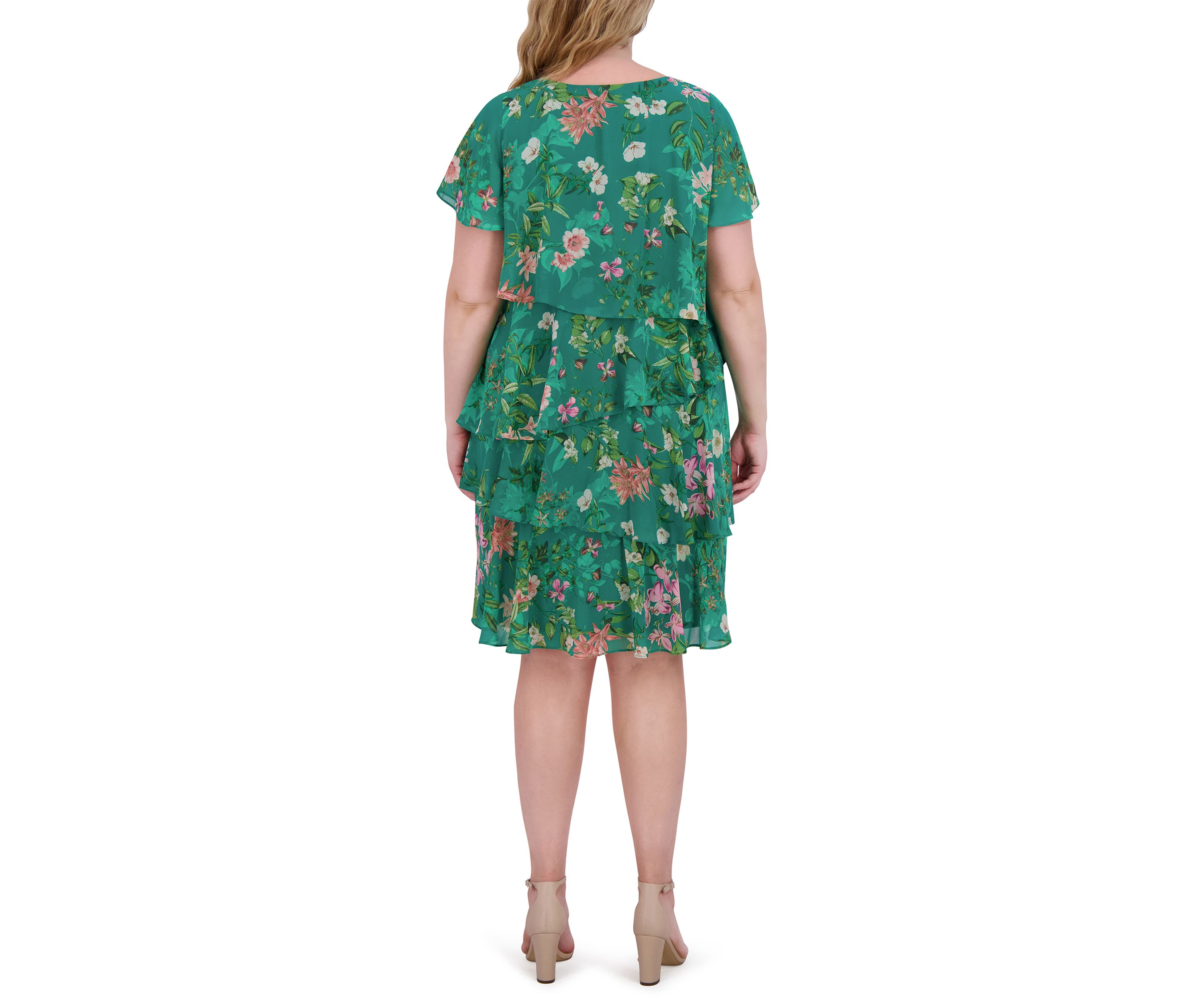 Plus Size Short Sleeve Crew Neck Floral Print Dress