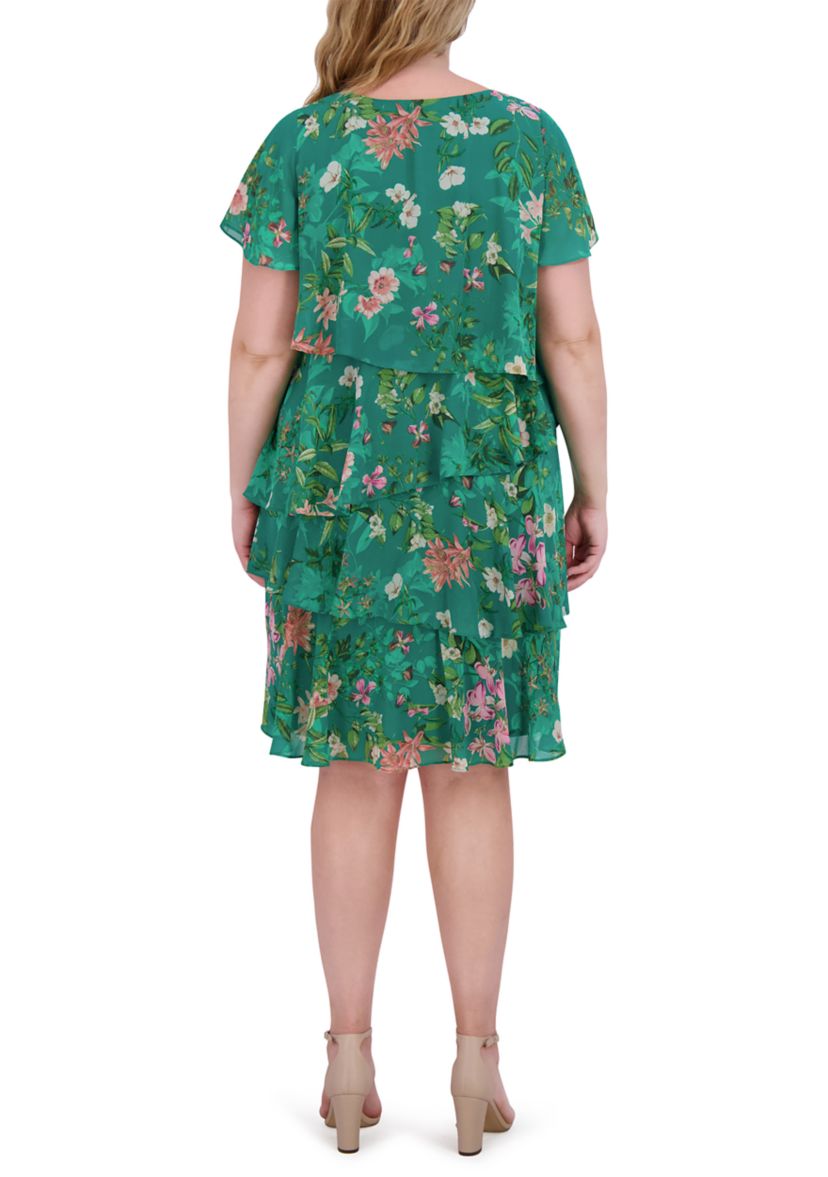Plus Size Short Sleeve Crew Neck Floral Print Dress