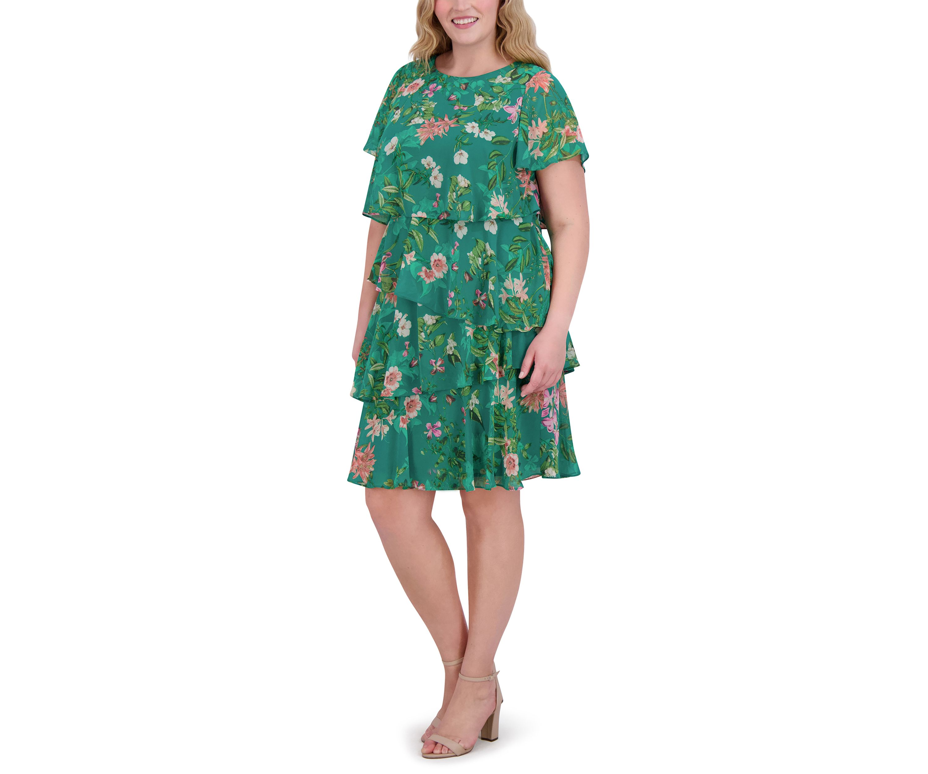 Plus Size Short Sleeve Crew Neck Floral Print Dress
