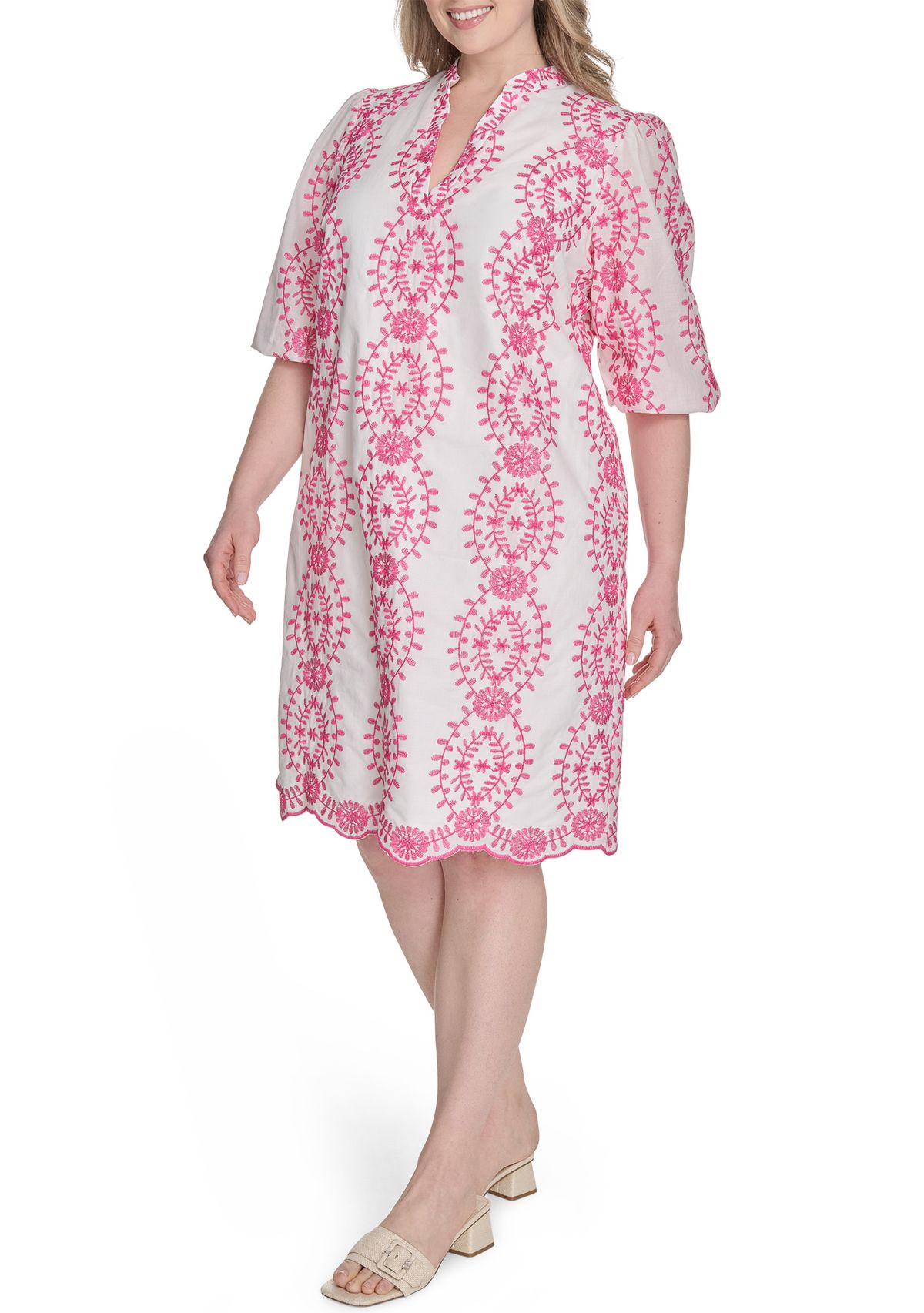 Plus Size Embroidered Cotton Dress