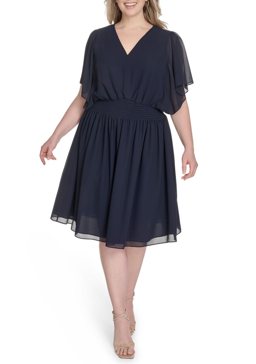 Plus Size Chiffon Fit and Flare Dress