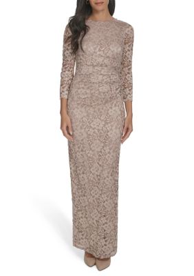 Jessica Howard Women's Long Sleeve Shimmer Lace Gown