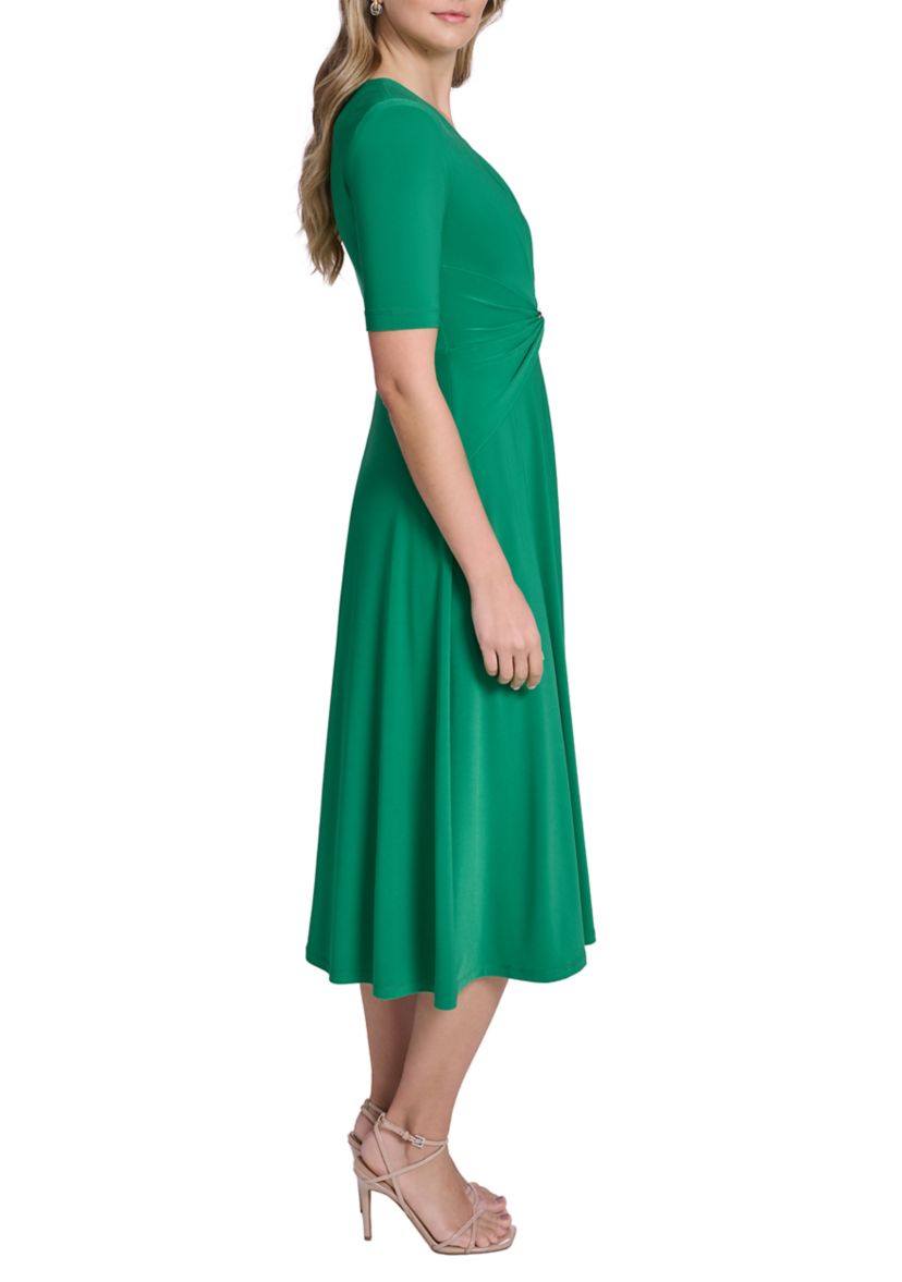 navy blue dress for baby girl Portrait Collar and Cuff Sleeve Ruched Waist Dress main image 1