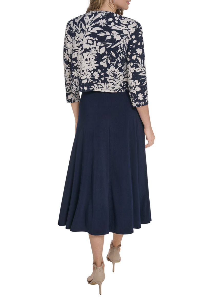 midi dress and jacket set Spring Summer Outfit Women's 2 Piece Set  Unique Plant Print Midi Dress  With Matching Jacket Cardigan, Floral Print Wedding Guest Outfit, Light  Blue Leaf Print