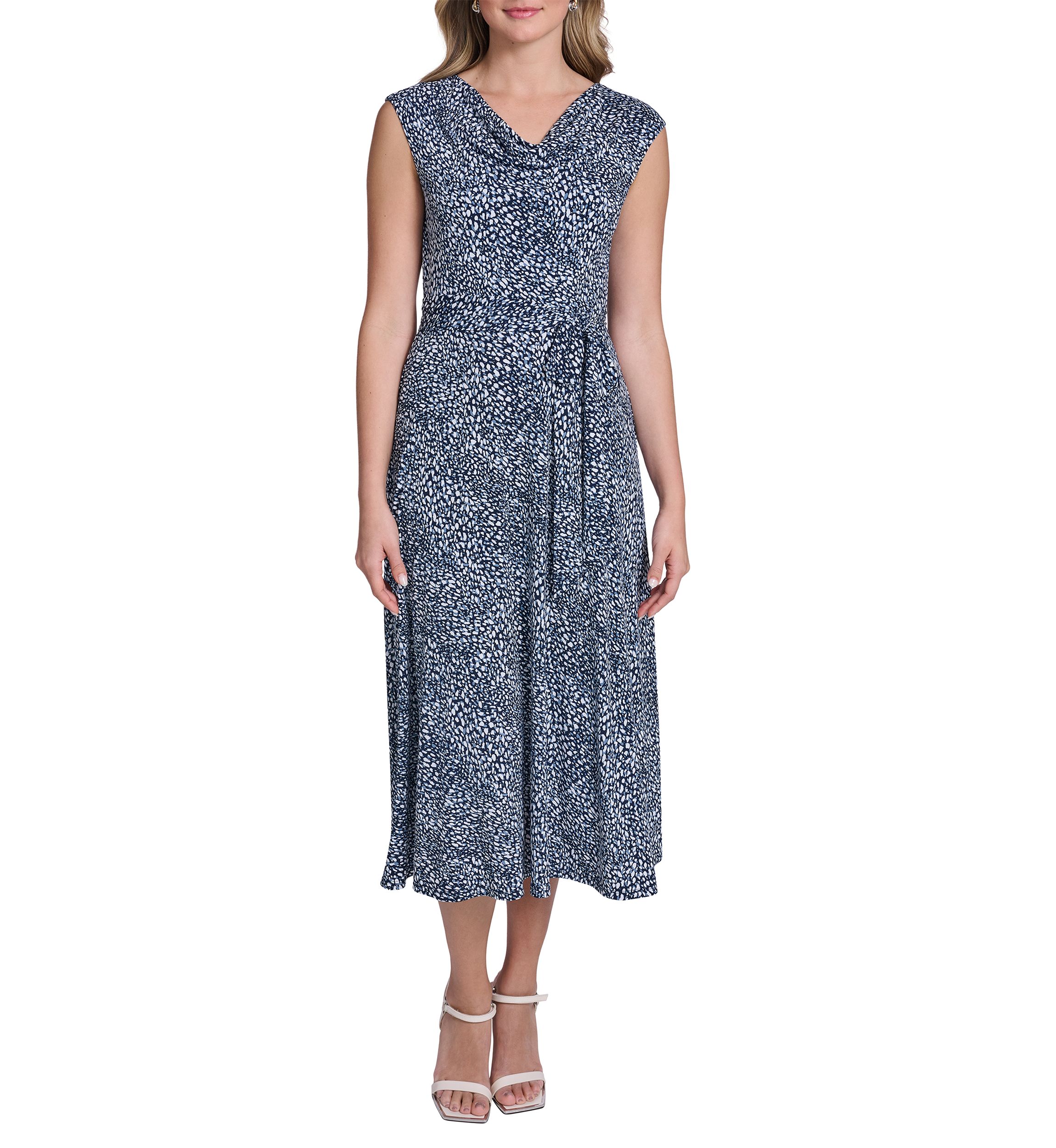 a line brocade dress Odessa Cowl Halter Midi Dress – honey main image 1