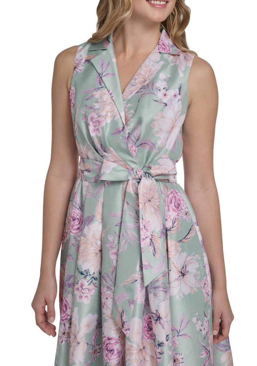 green emerald velvet dress Jessica Howard Size Womens Sleeveless High Neck Fit and Flare Dress,  Ivory/Multi, 22 Plus at Amazon Women's Clothing store main image 0