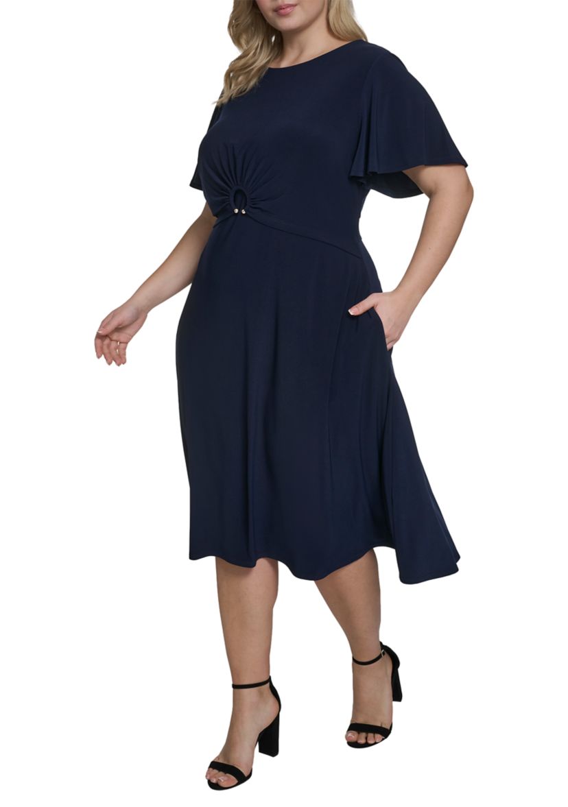 green emerald velvet dress Runwind Plus Size Black Dresses for Curvy Women, 3/4 Sleeve A-Line Fit and  Flare Church Cocktail Party Fall Midi Dress XL at Amazon Women's Clothing  store main image 0