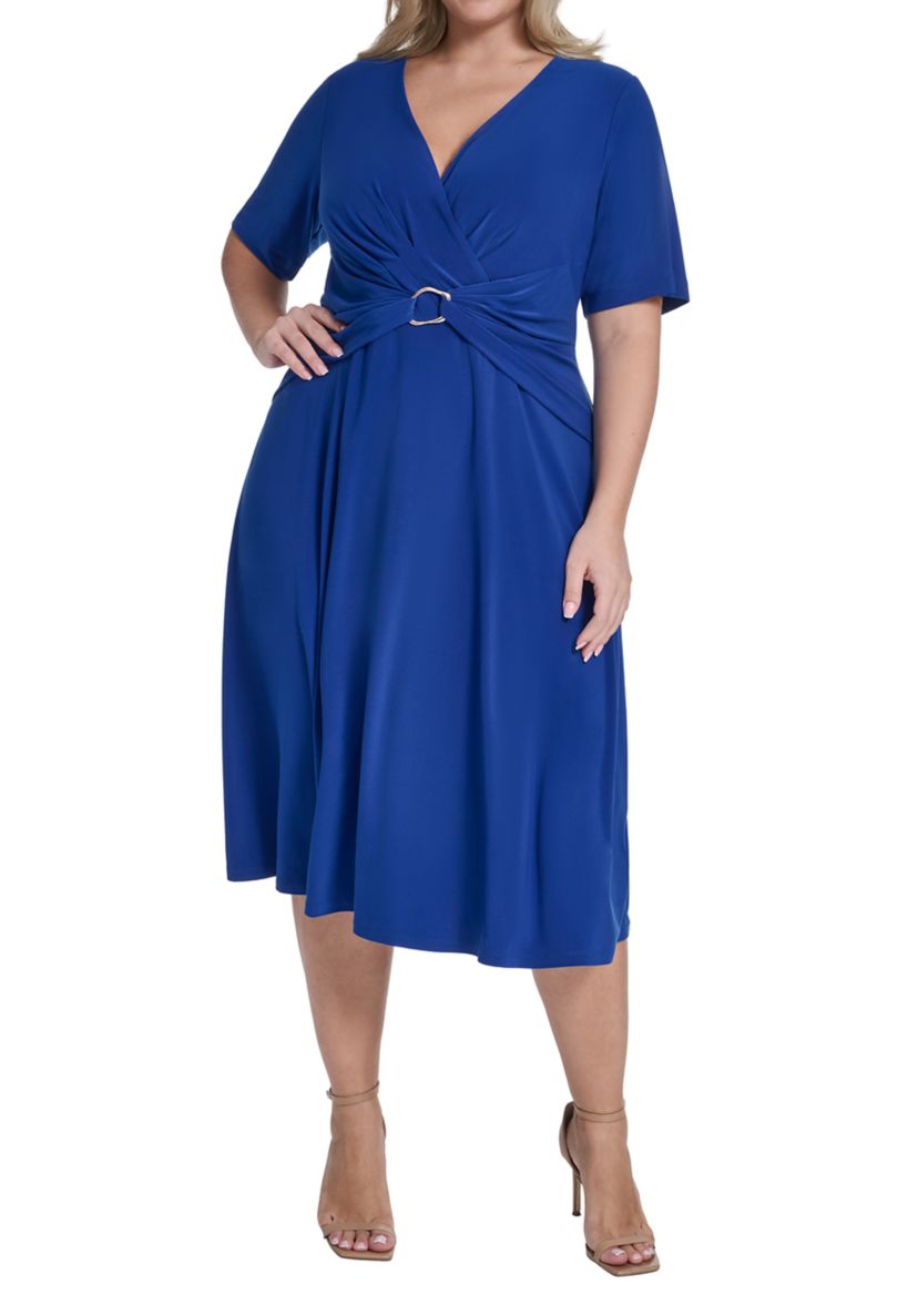 sachin and babi light blue dress Jessica Howard Plus Size Short Sleeve Tie Front Midi Dress