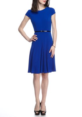 Laura Jeffries Solid Belted Fit-and-Flare Dress | belk