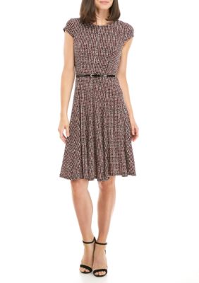 Laura Jeffries EDV Short Sleeve Houndstooth Belted Dress | belk