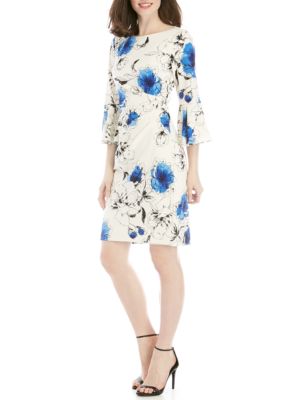 jessica howard sleeveless printed shantung fit and flare belted dres