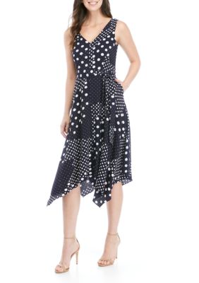 jessica howard sleeveless multi dot asymmetrical hem dres
