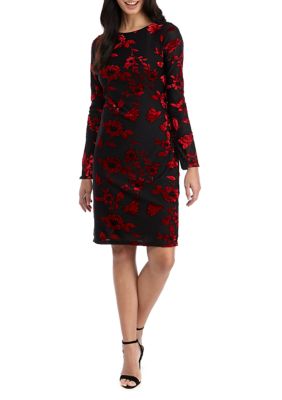 Jessica Howard Women s Long Sleeve Floral Flocked Sheath Dress belk