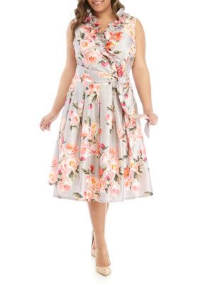 jessica howard sleeveless shantung fit and flare ruffle dres