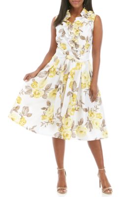 jessica howard sleeveless shantung fit and flare ruffle dres