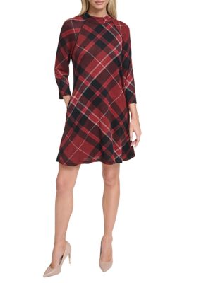 Jessica Howard Women's 3/4 Sleeve Plaid Hacci A-Line Dress, Small