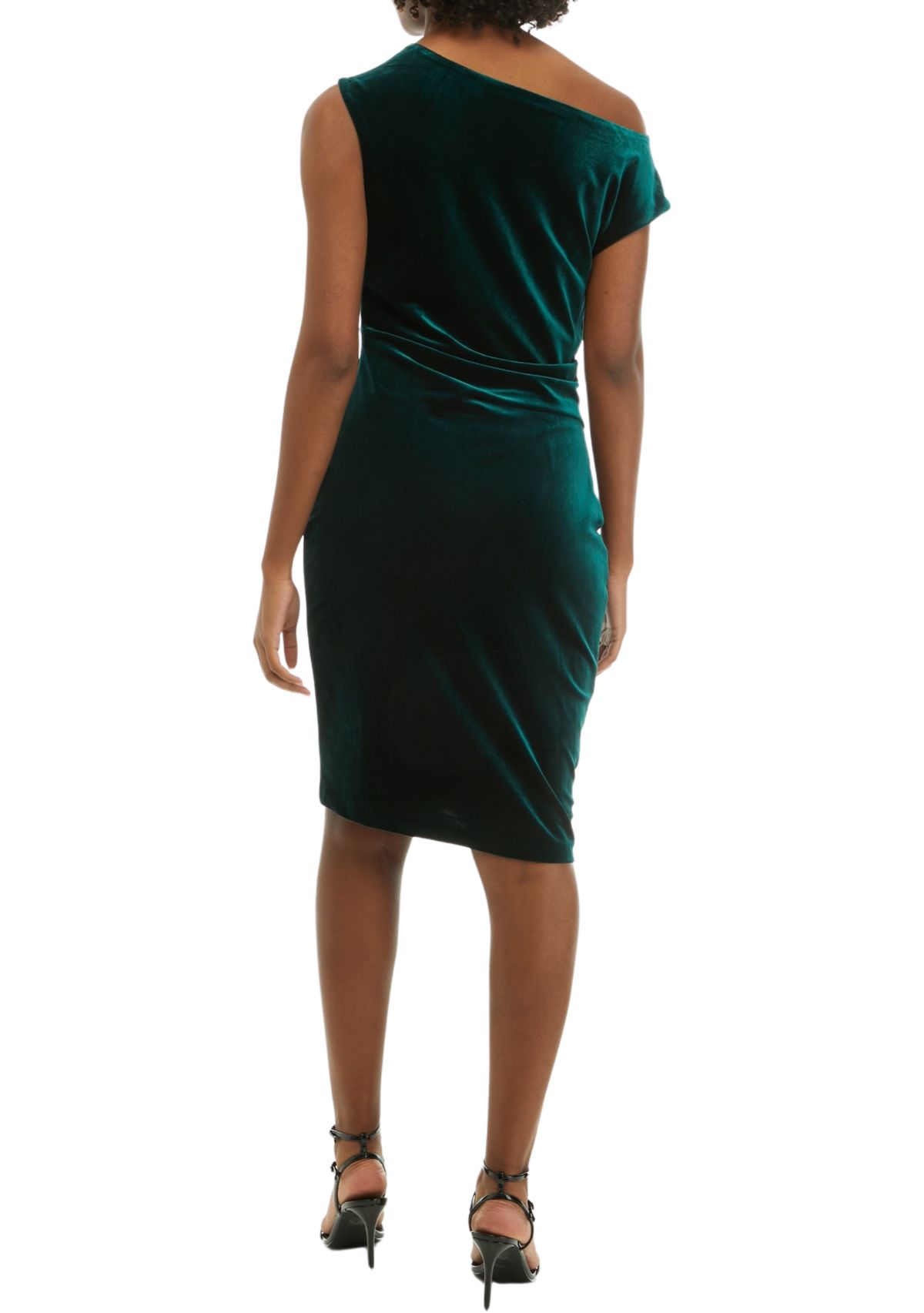 Womens Cap Sleeve Cowl Neck Solid Velvet Sheath Dress