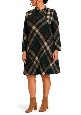 Jessica Howard Women's Plus Size 3/4 Sleeve Printed Cozy A-Line Dress