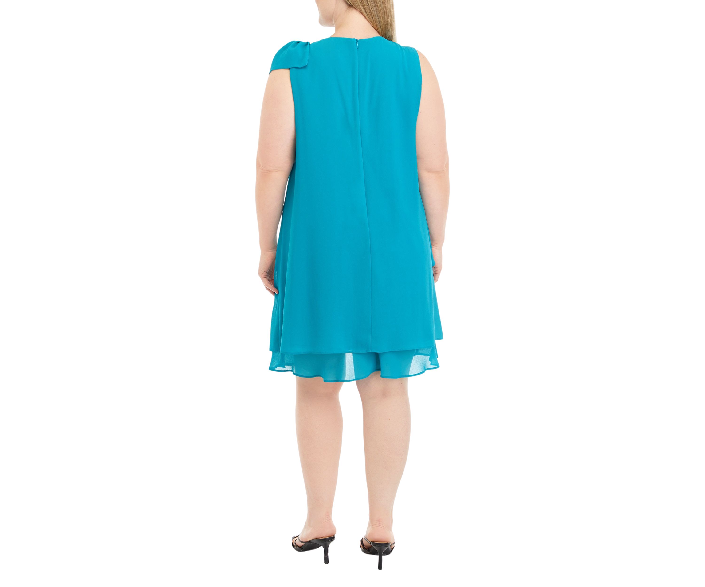 Womens Sleeveless Solid Chiffon A-Line Dress