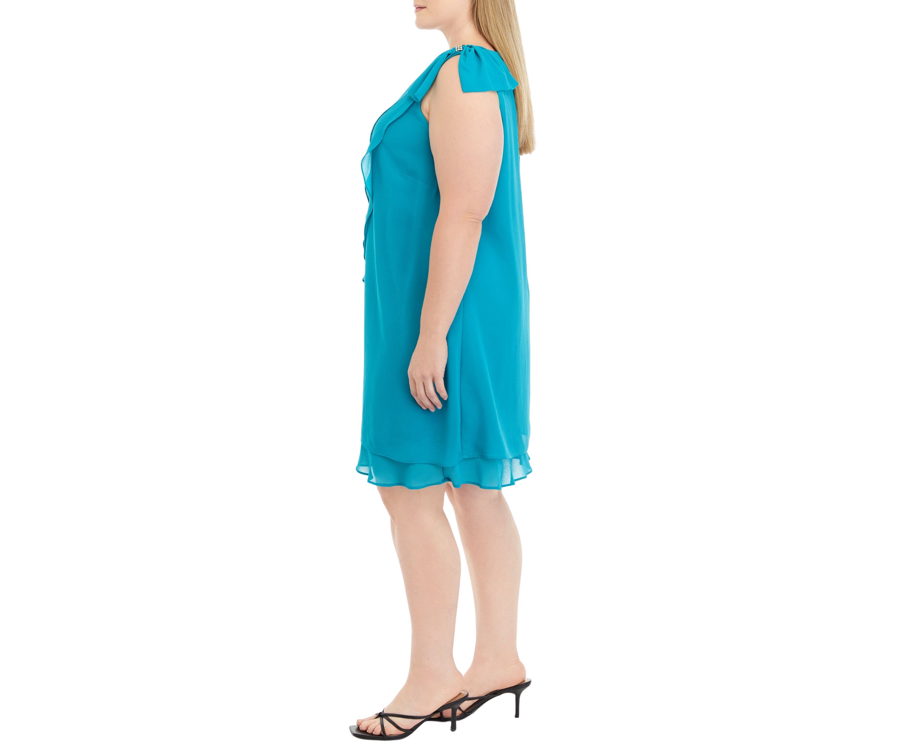 Womens Sleeveless Solid Chiffon A-Line Dress