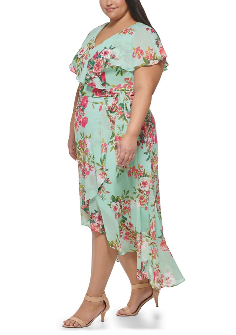 chiffon wrap dress short Jessica Howard Plus Size Short Sleeve Printed Chiffon Wrap Dress