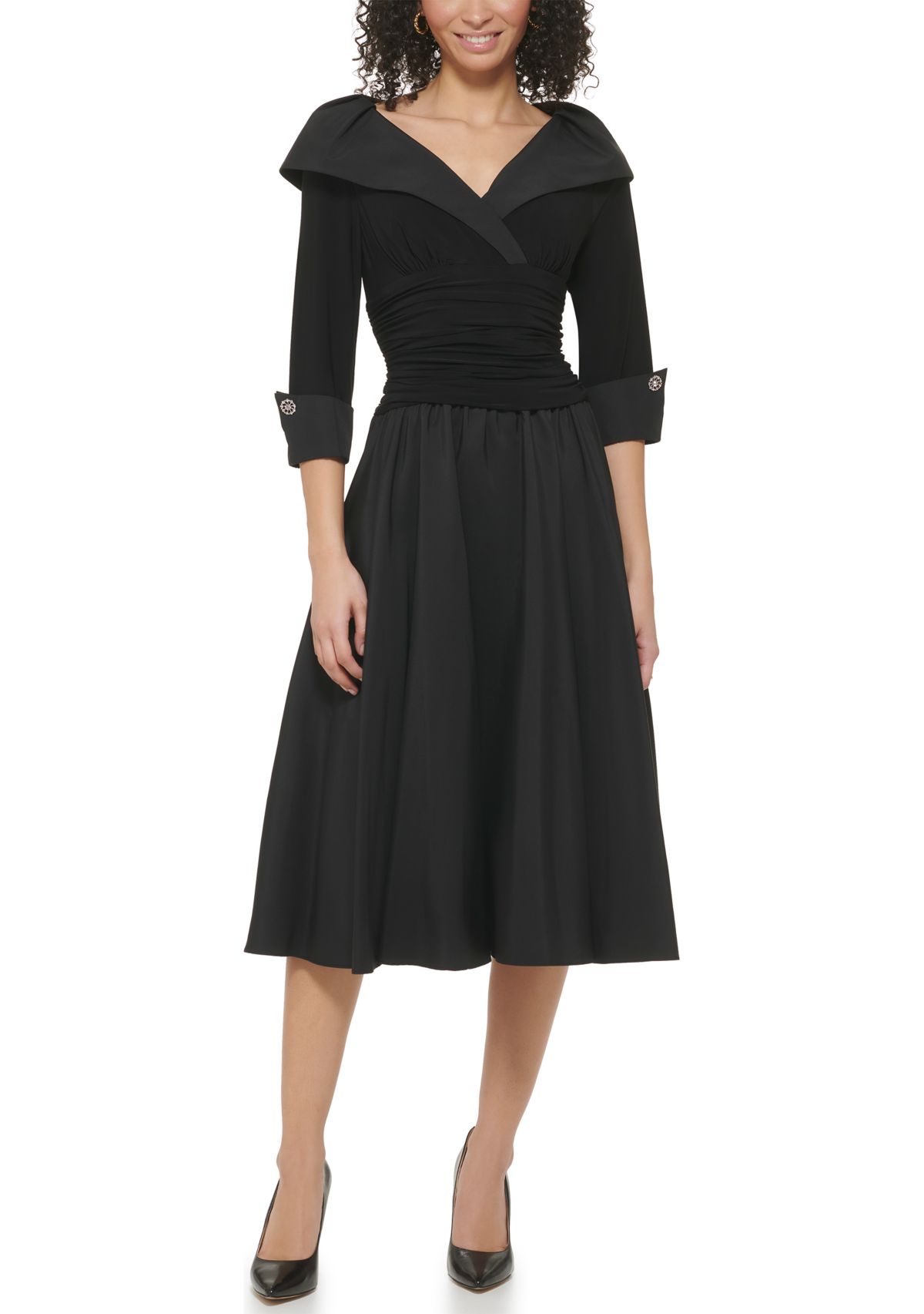 Womens Sleeveless V-Neck Collared Fit and Flare Dress