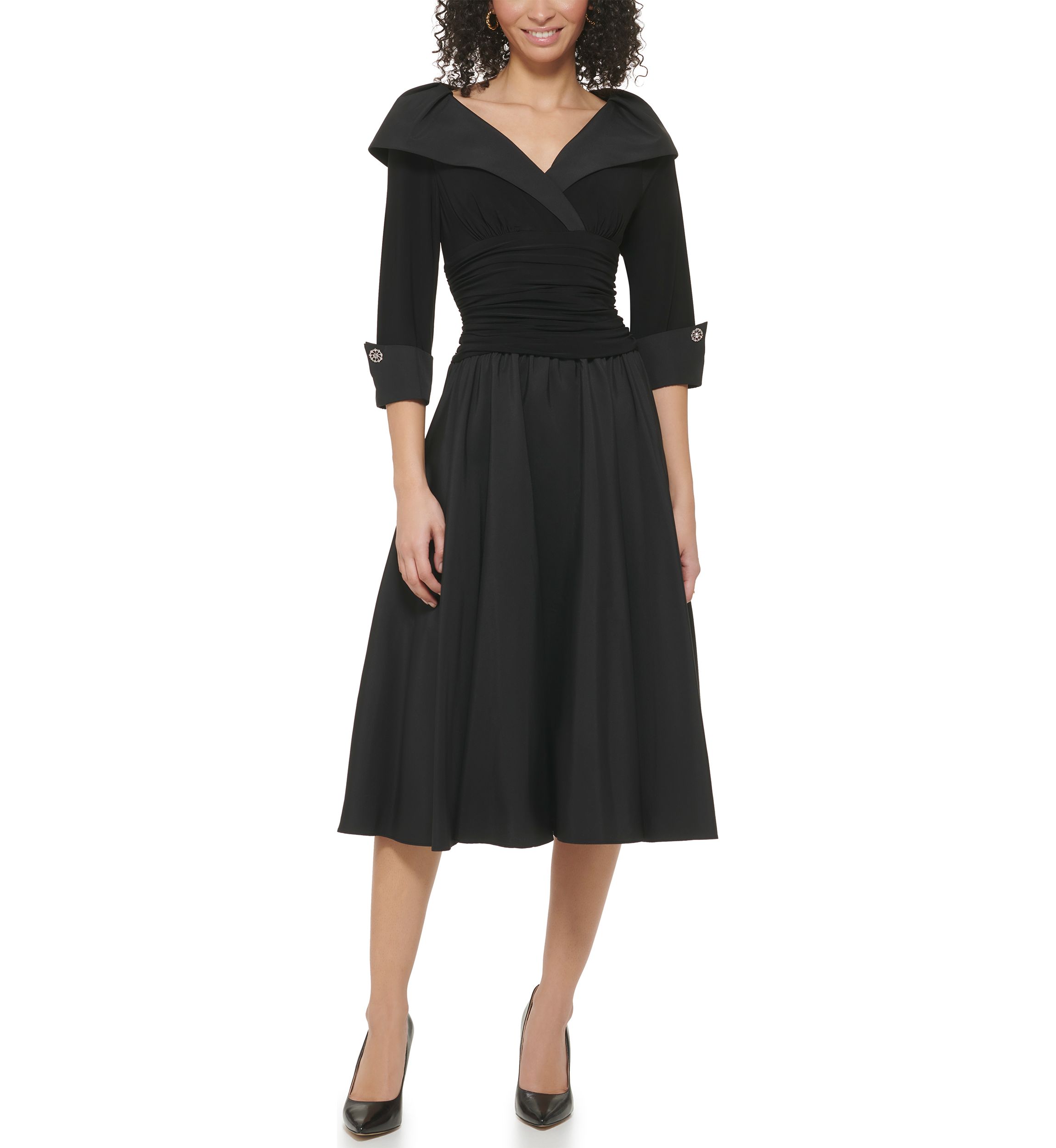 Womens Sleeveless V-Neck Collared Fit and Flare Dress