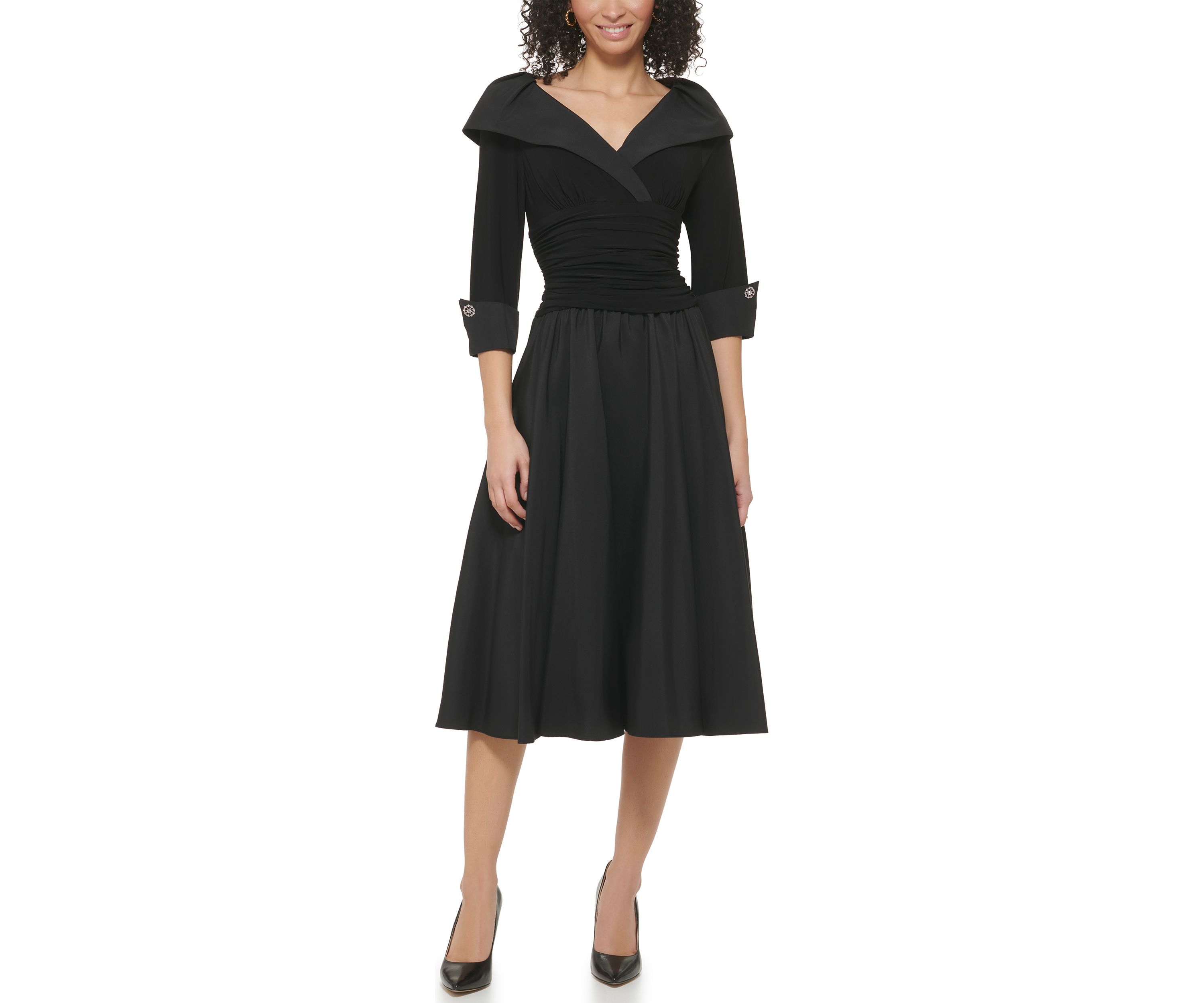 Womens Sleeveless V-Neck Collared Fit and Flare Dress