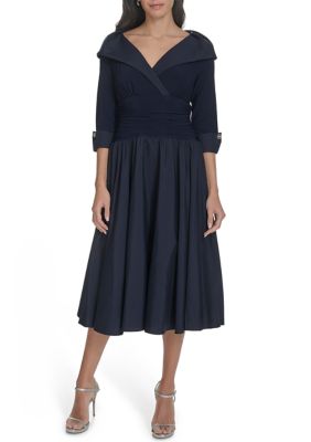 Jessica Howard Women's Sleeveless V-Neck Collared Fit and Flare Dress, Navy Blue, 6