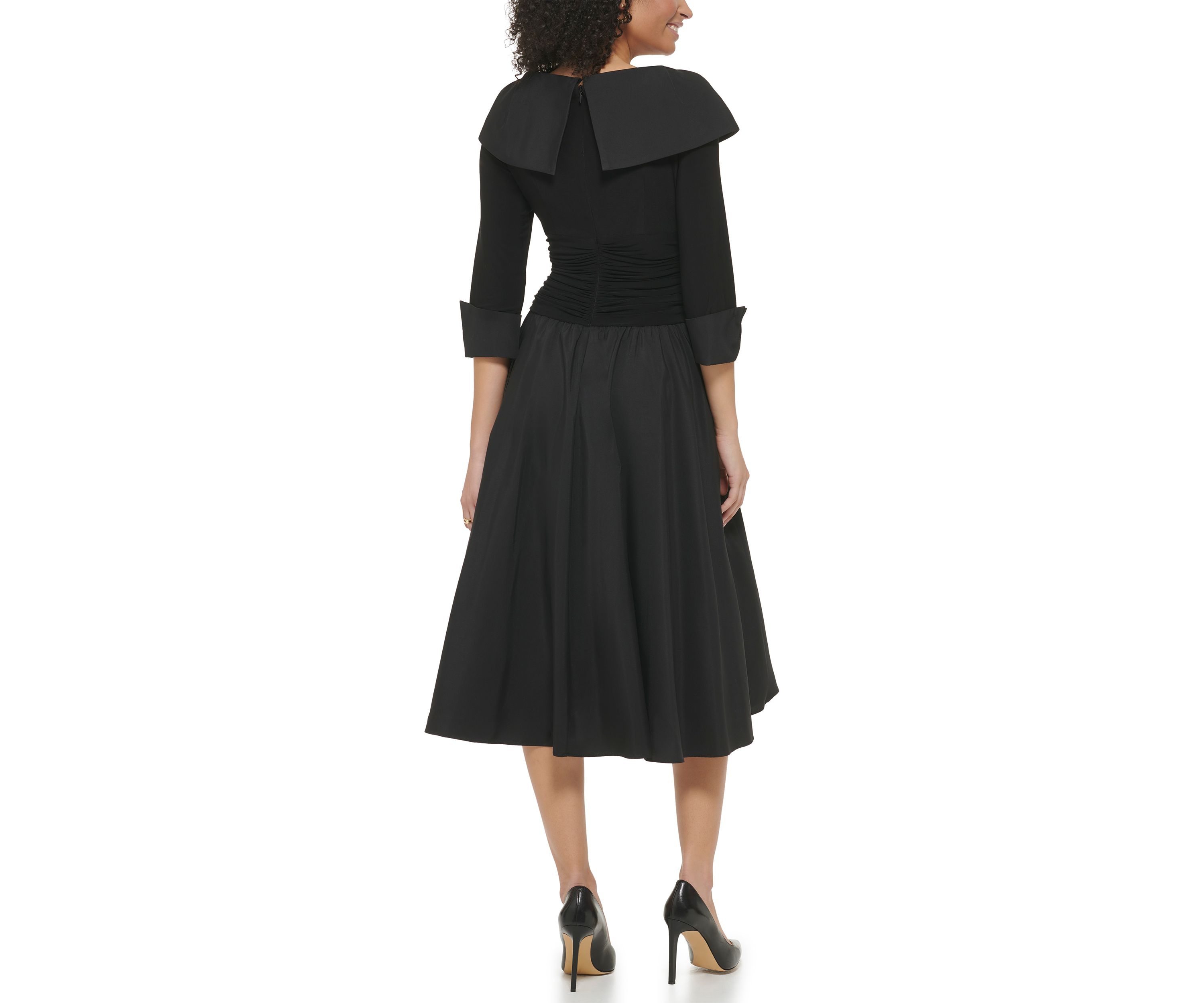 Womens Sleeveless V-Neck Collared Fit and Flare Dress