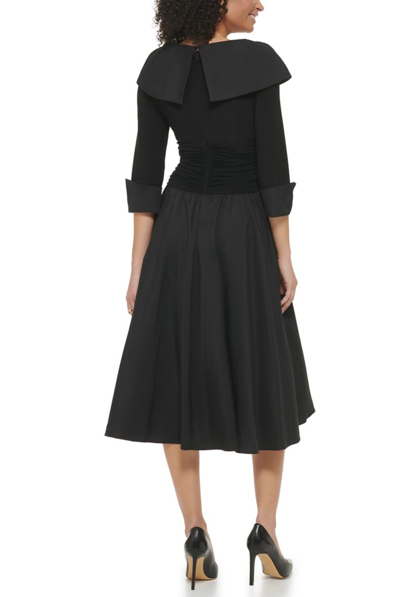 Womens Sleeveless V-Neck Collared Fit and Flare Dress