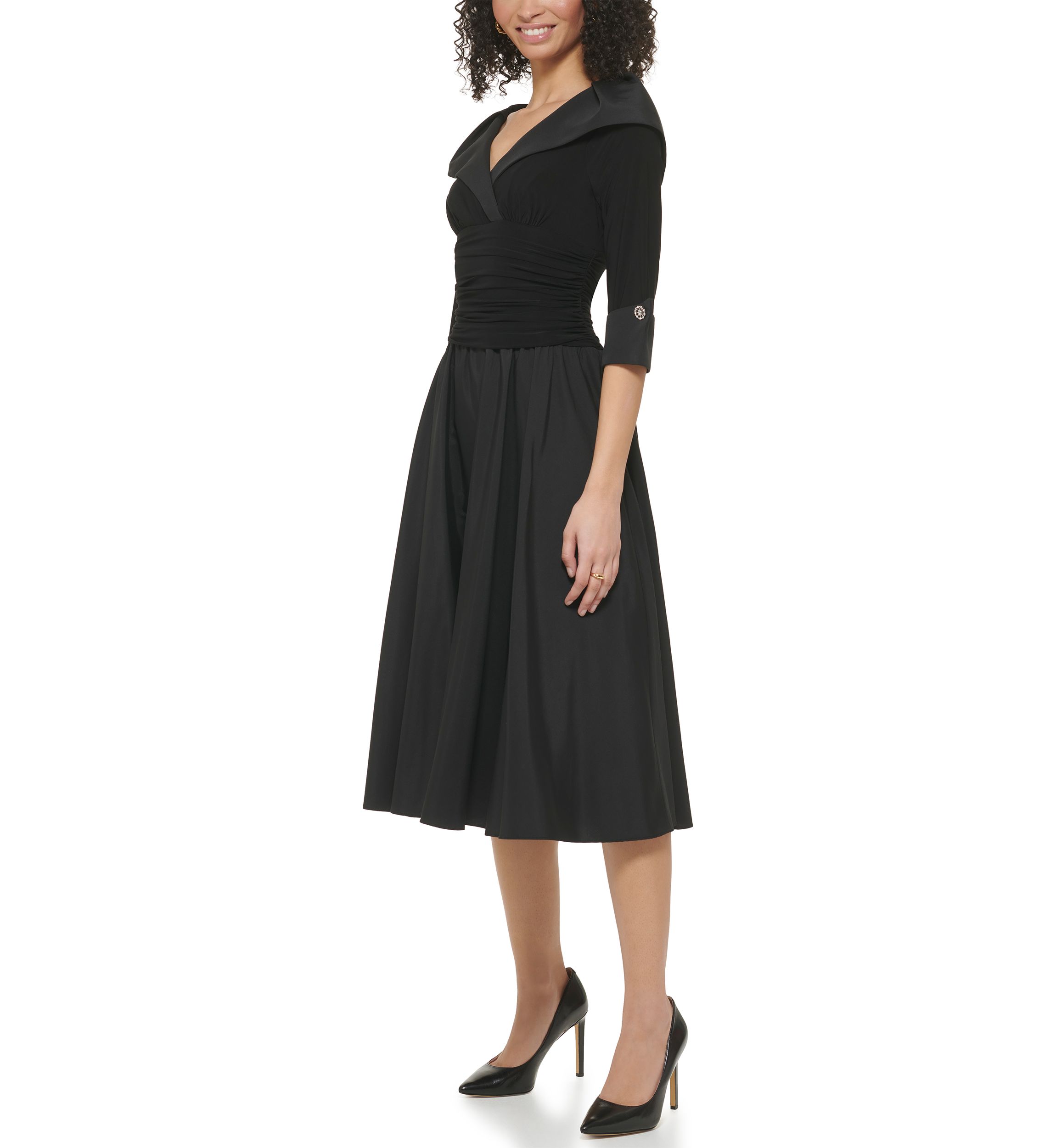 Womens Sleeveless V-Neck Collared Fit and Flare Dress