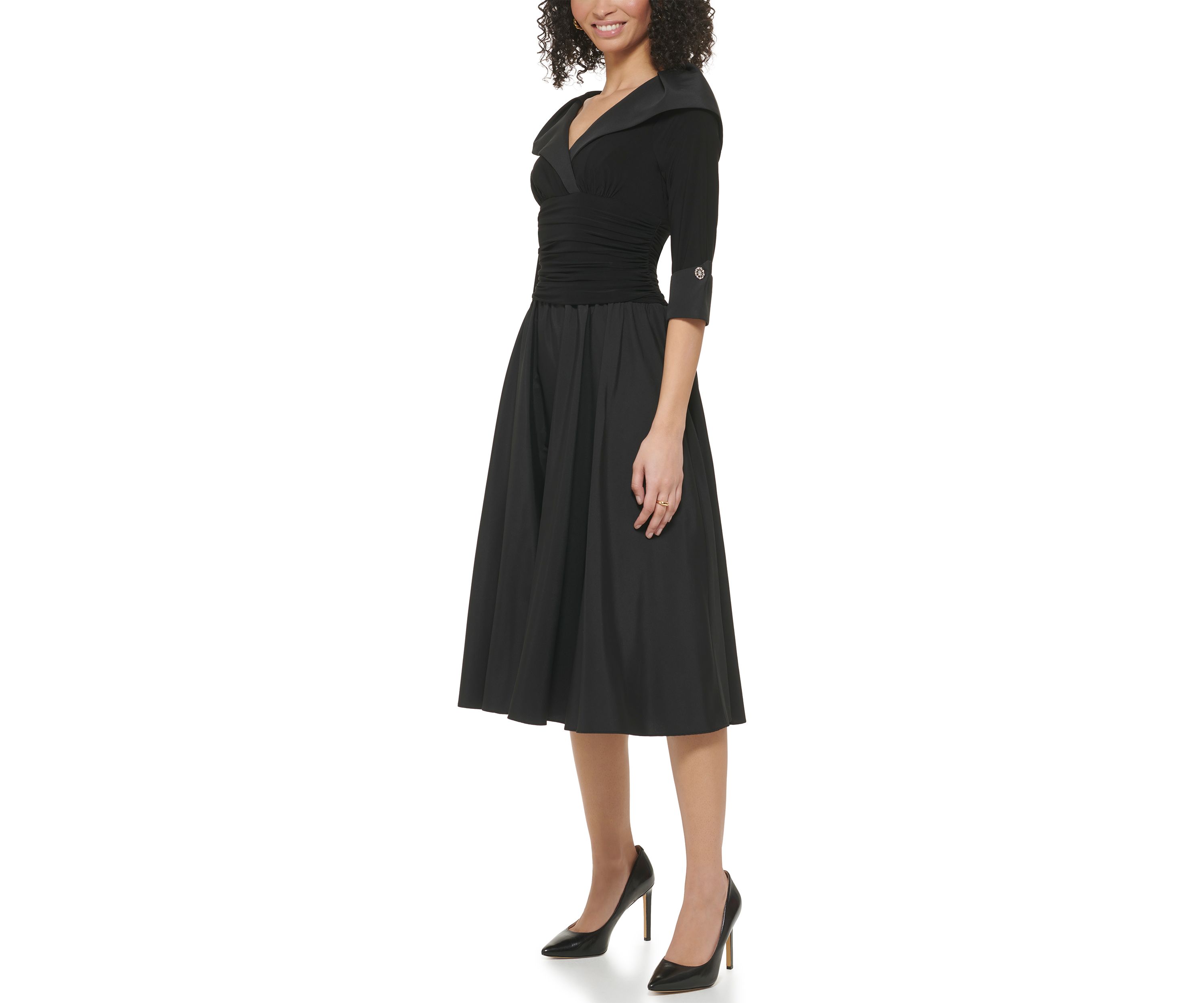 Womens Sleeveless V-Neck Collared Fit and Flare Dress