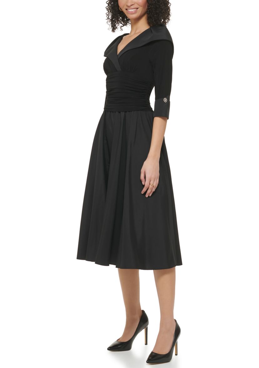 Womens Sleeveless V-Neck Collared Fit and Flare Dress