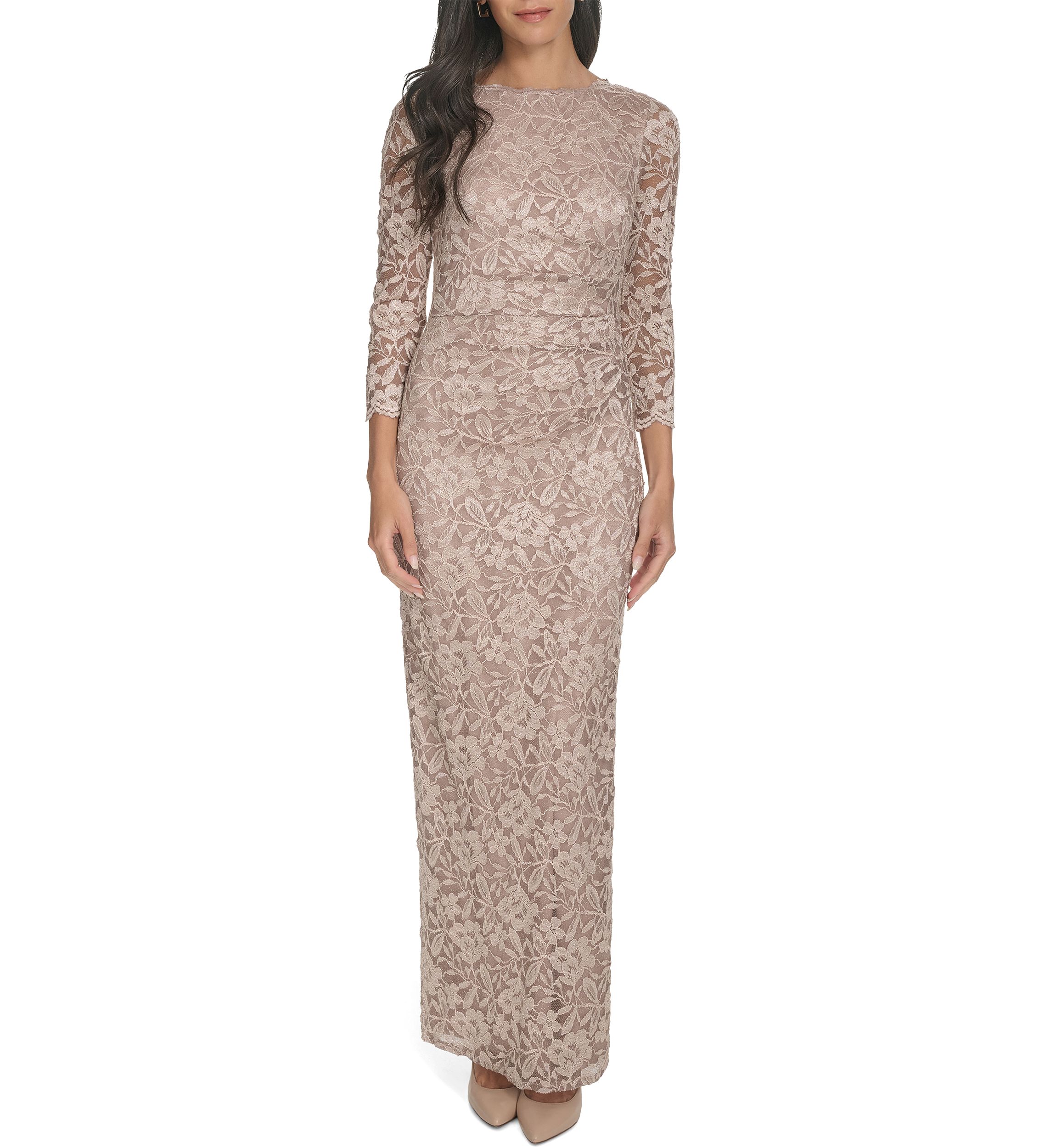Womens 3/4 Sleeve Crew Neck Floral Print Gown 