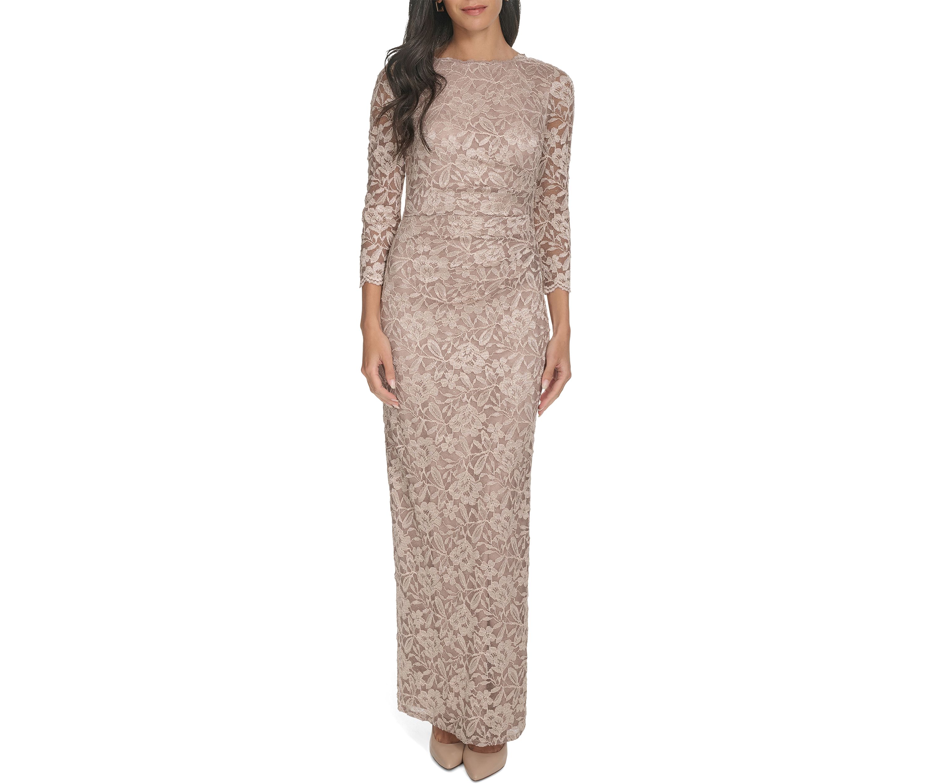 Womens 3/4 Sleeve Crew Neck Floral Print Gown 