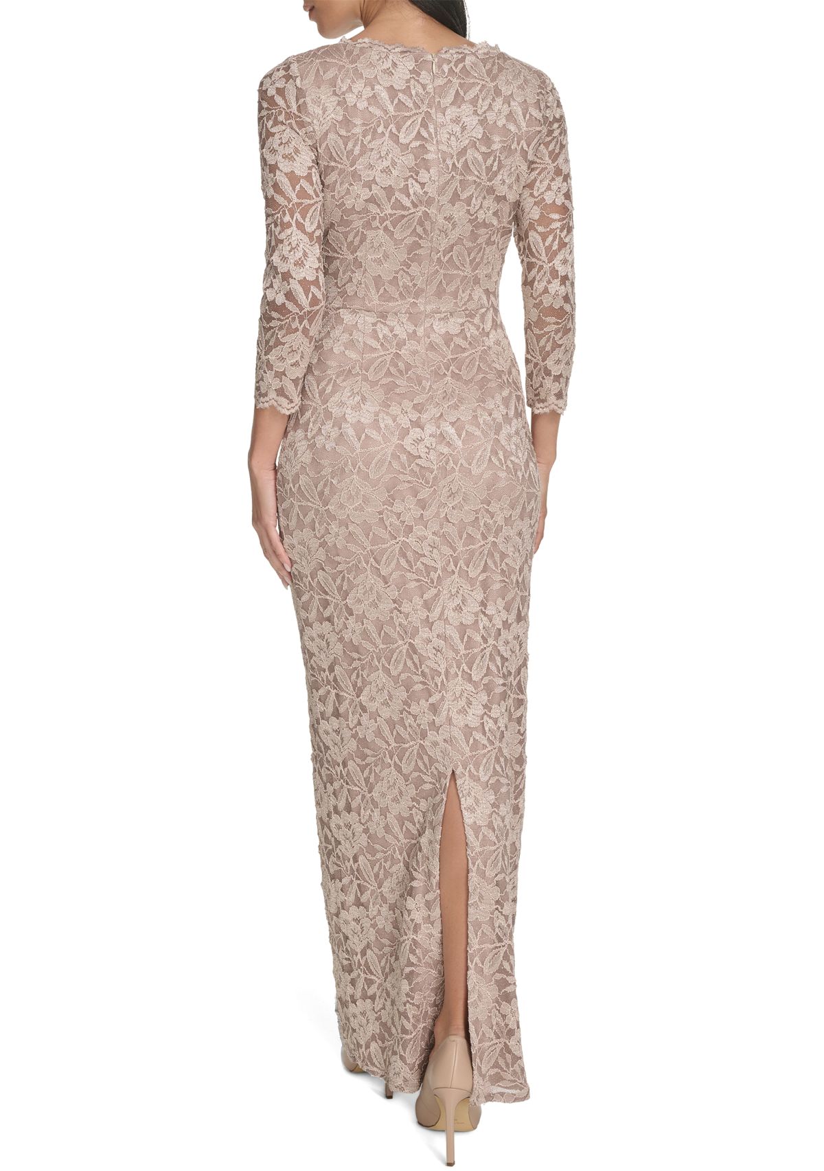 Womens 3/4 Sleeve Crew Neck Floral Print Gown 