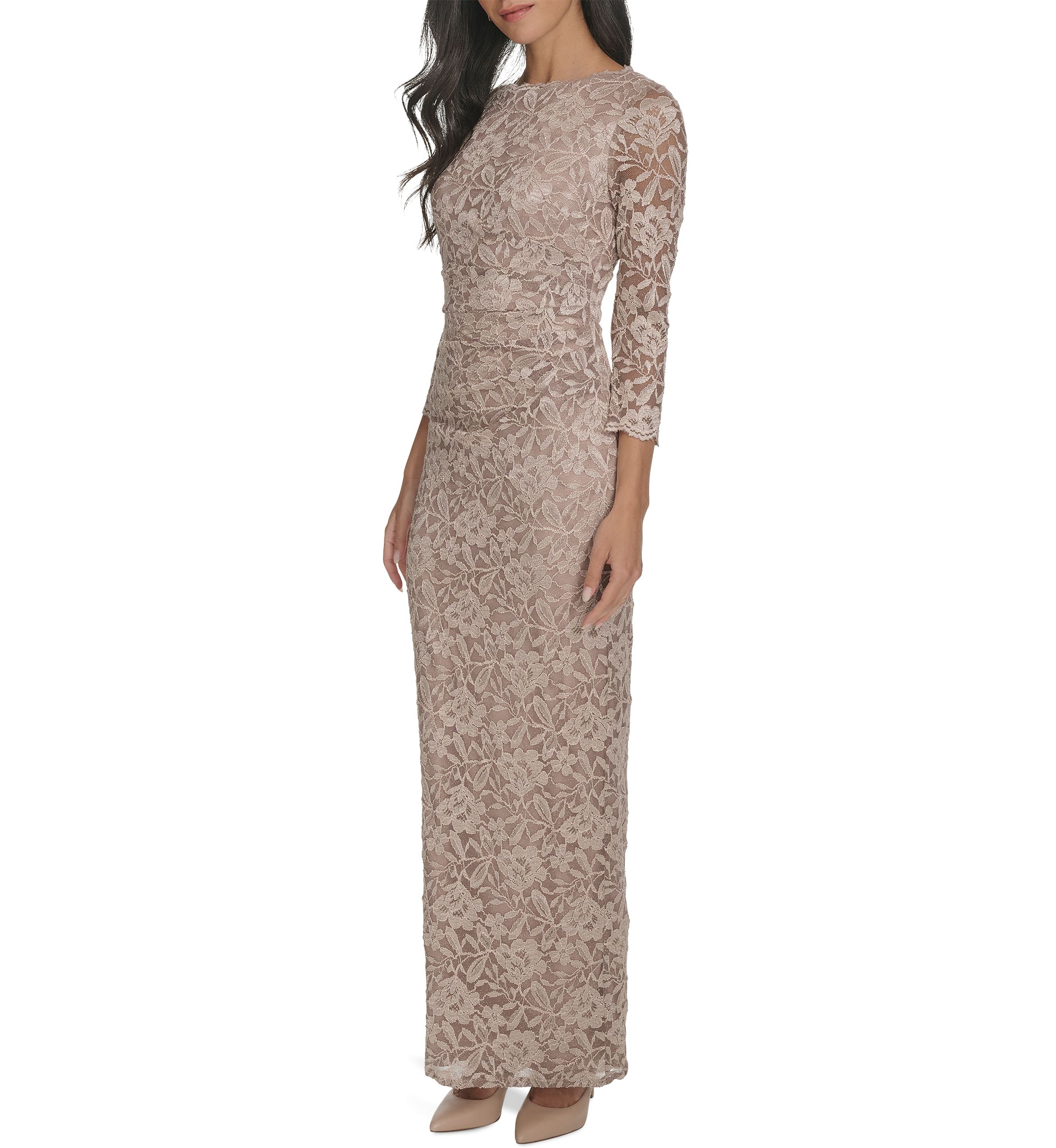 Womens 3/4 Sleeve Crew Neck Floral Print Gown 