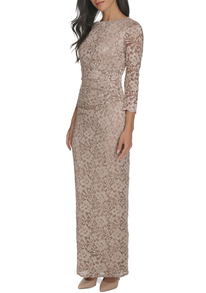 Womens 3/4 Sleeve Crew Neck Floral Print Gown 