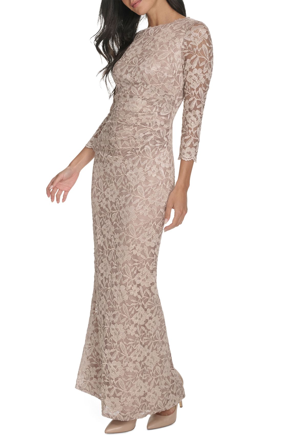 Womens 3/4 Sleeve Crew Neck Floral Print Gown 