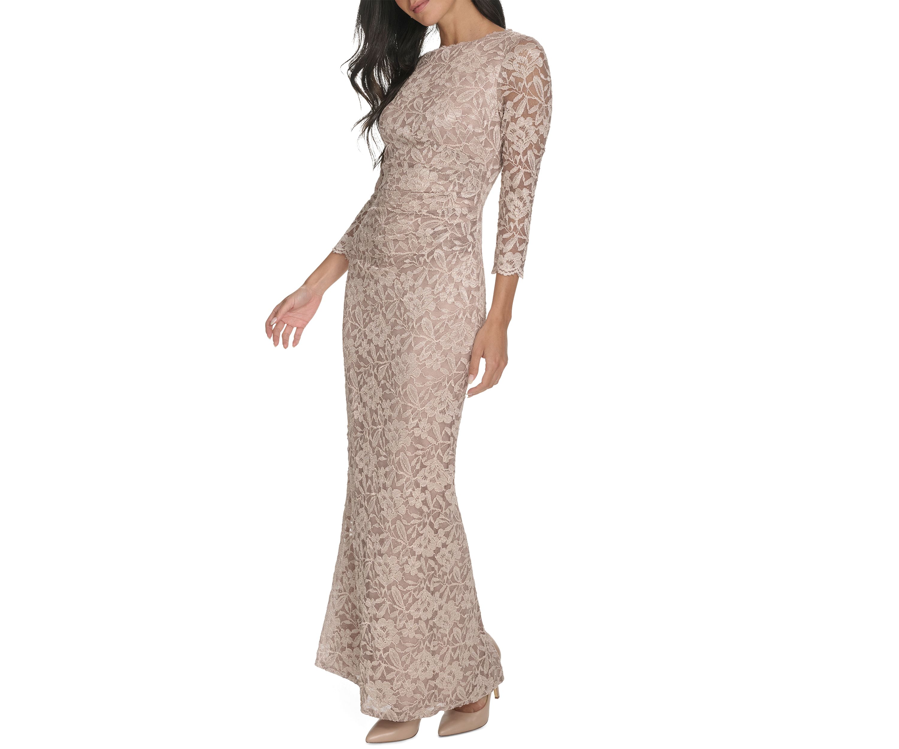 Womens 3/4 Sleeve Crew Neck Floral Print Gown 