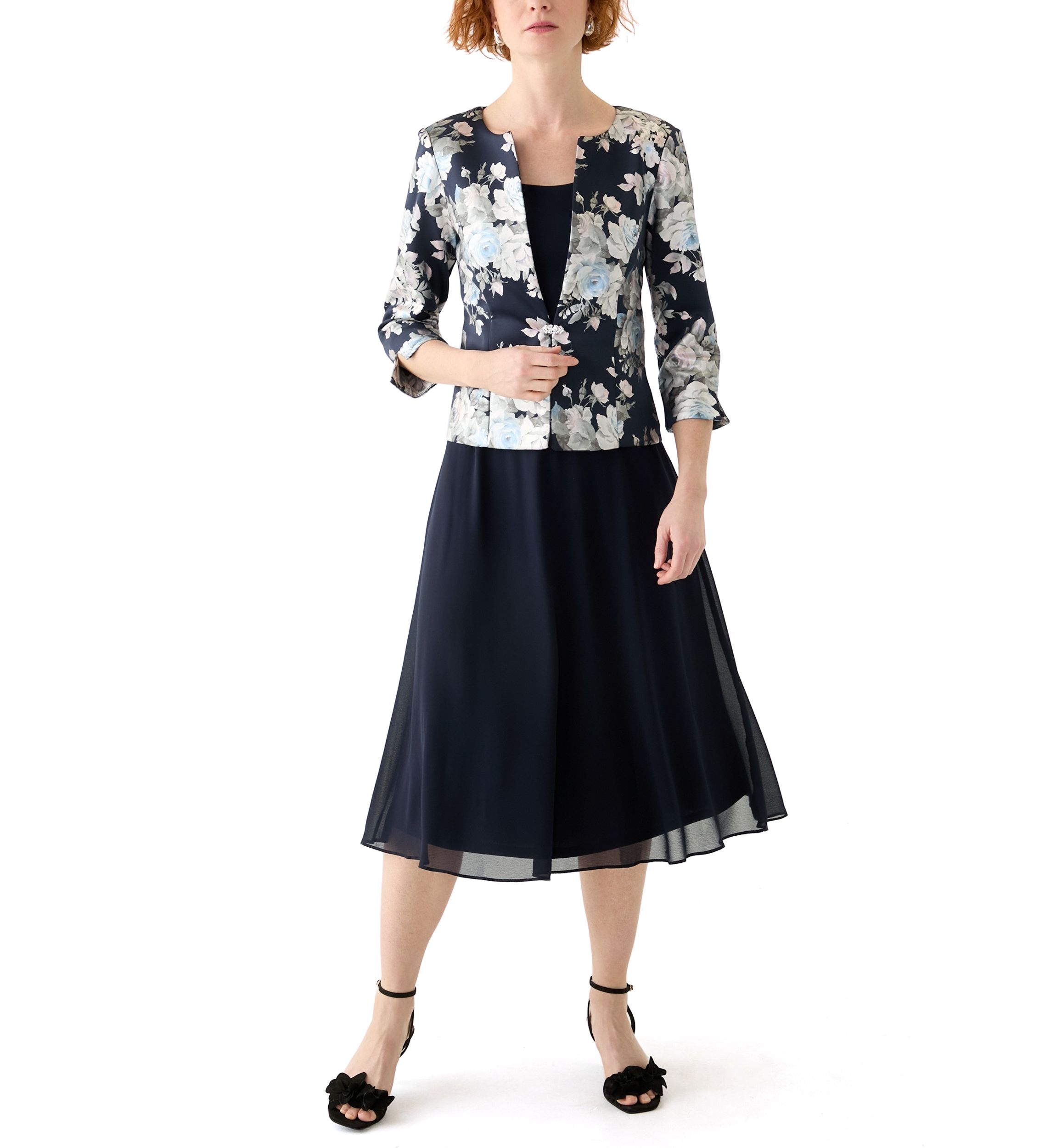 Womens Floral Printed A-Line Jacket Dress